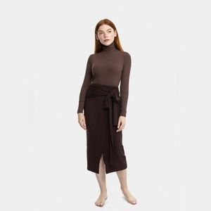 Brown Wrap Skirt, adjustable zipper front slit